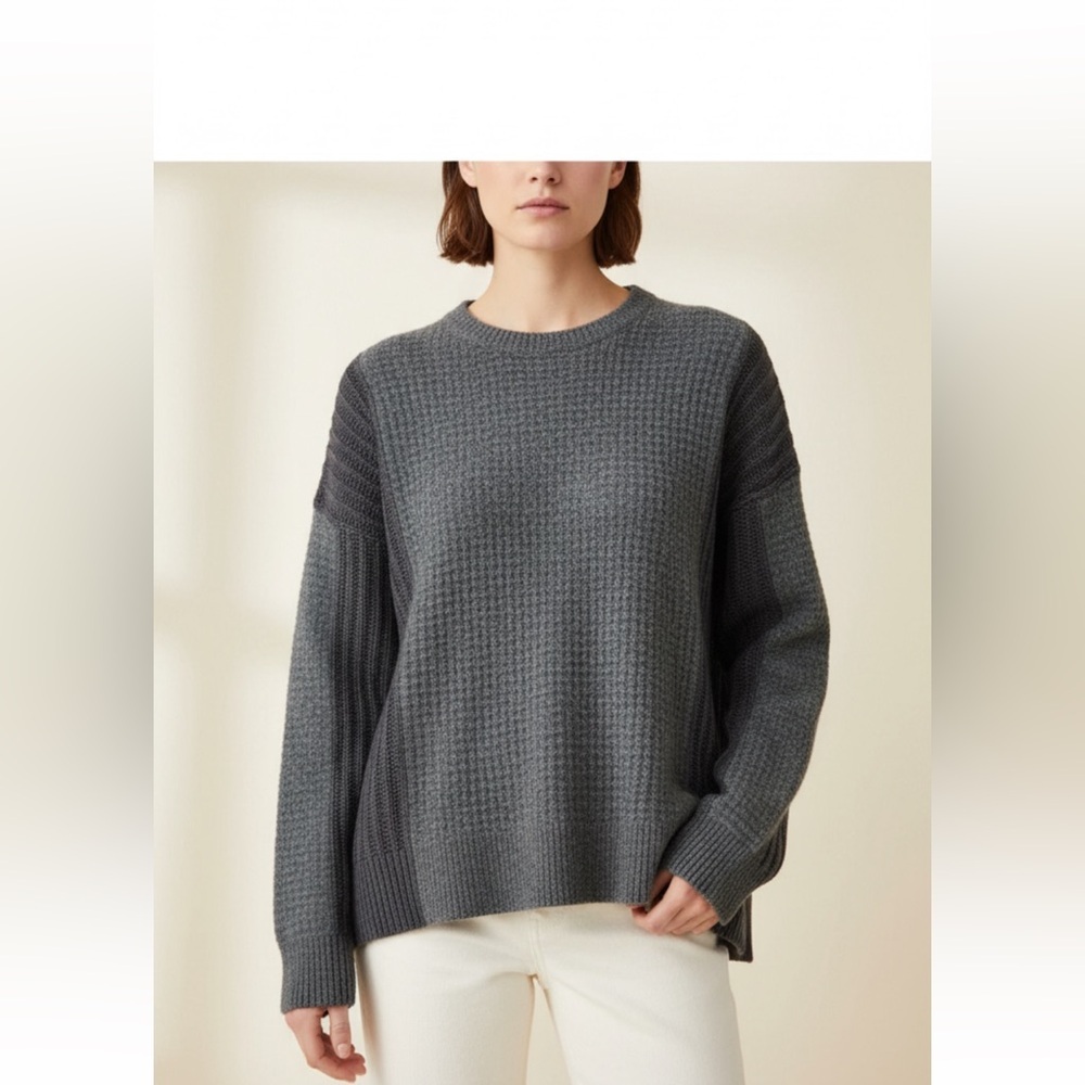AllSaints Oversized Grey Knit Sweater | Chunky Textured Minimalist | Size L